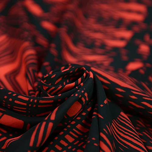 Black stripe on red botton 60% silk stretch chiffon blended fabric 12momme SCF045 | Дом и сад