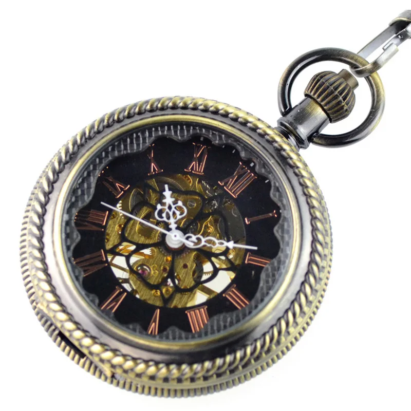 Мужские часы-скелетоны в стиле стимпанк прозрачные механические бронзовые