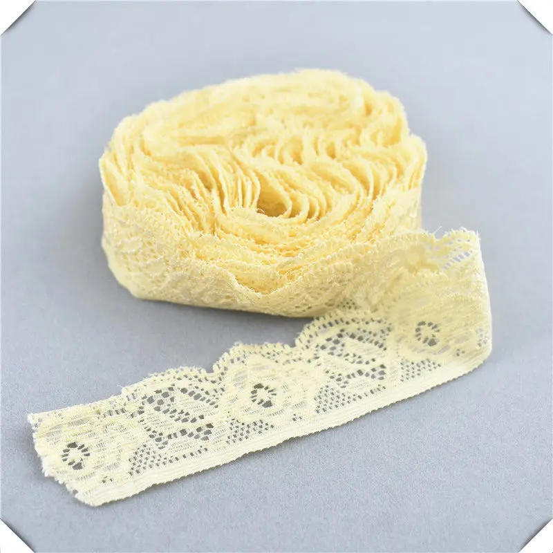 Yellow Новинка, 5yards-10yards, эластичная кружевная лента, Ширина 24 мм, сделай сам, кружево, Вышитое, хлопок, стрейч, кружевная отделка, африканская кружевная ткань - Цвет: Yellow