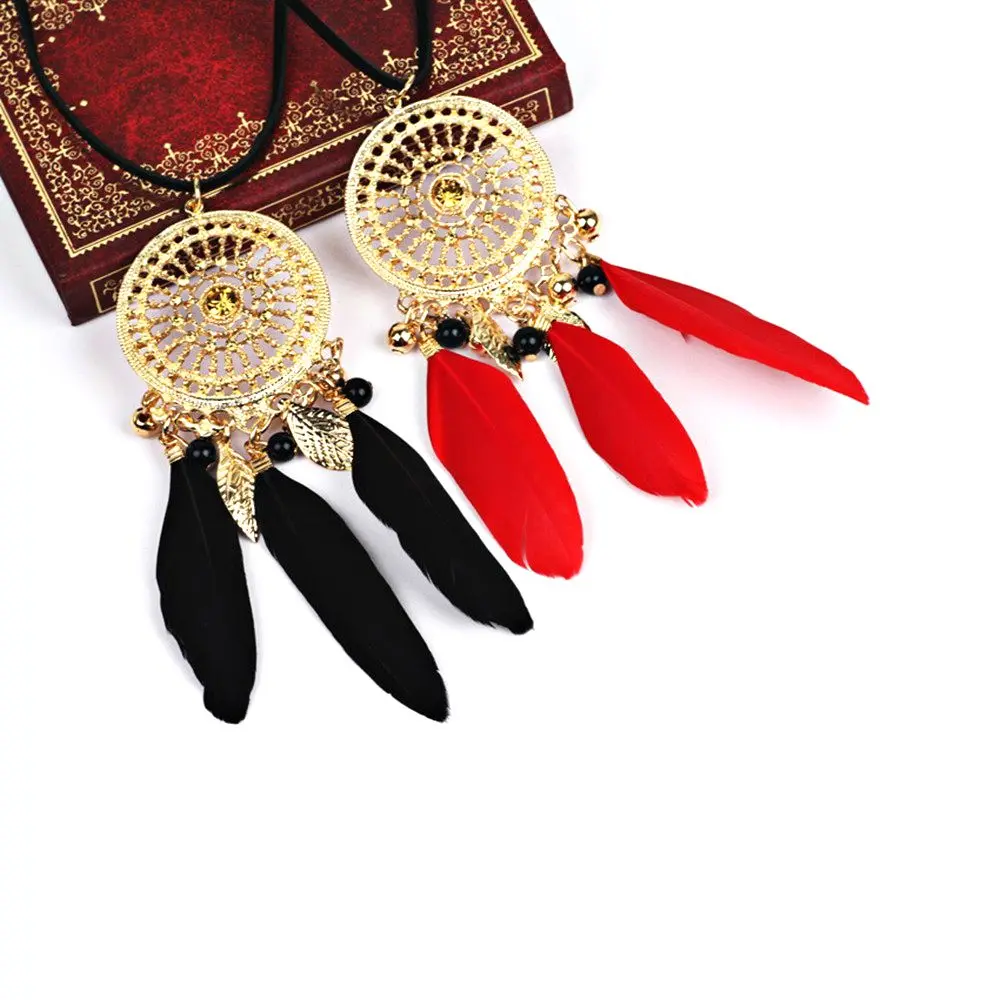 New Fashion Feather Long Beaded Black Sweater Chain Tassel Pendant Necklaces Bohemia Costumes Jewelry Accessories for Women| |