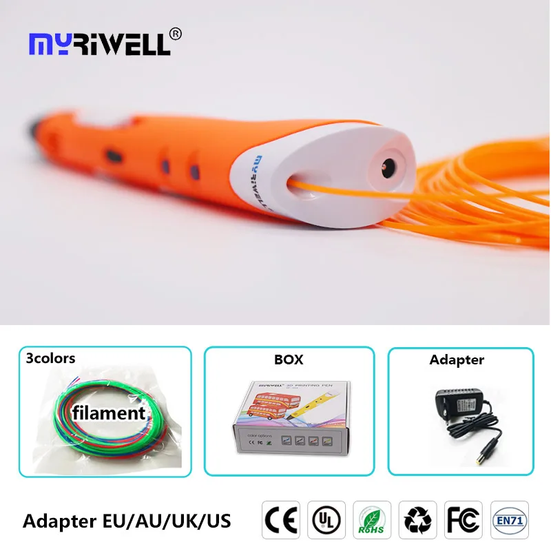 only orange pen Myriwell 3d Ручка 3d Ручка для печати rp-100a ручка для рисования с 20 цветными ABS нитями 3 D ручка Бесплатный узор и подставка для ручки Быстрая - Цвет: only orange pen