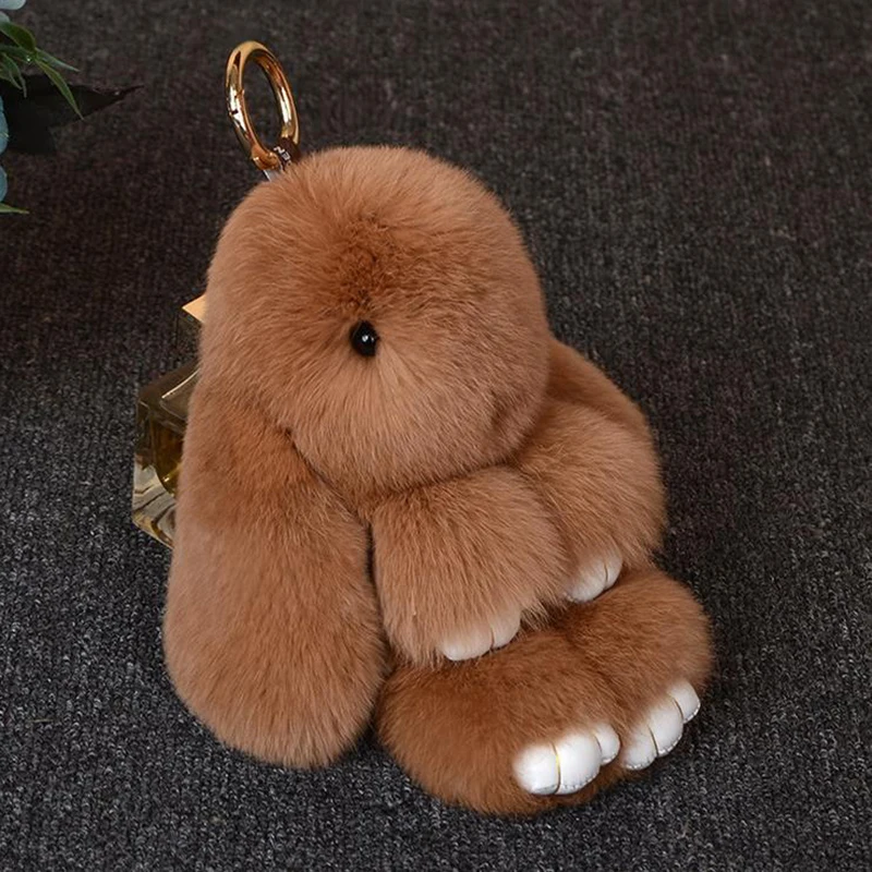 XIAOJINGLING New Rabbit Furs Keychain Brown Pendant Fashion Women Car Handbag Accessories Key Ring Birthday Party Gifts | Украшения и