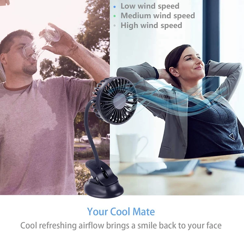 Портативный мини-вентилятор для коляски с зажимом 3 настройки скорости гибкий