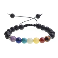 black volcanic stone bracelet seven chakra man fashion women gift for beautiful beads