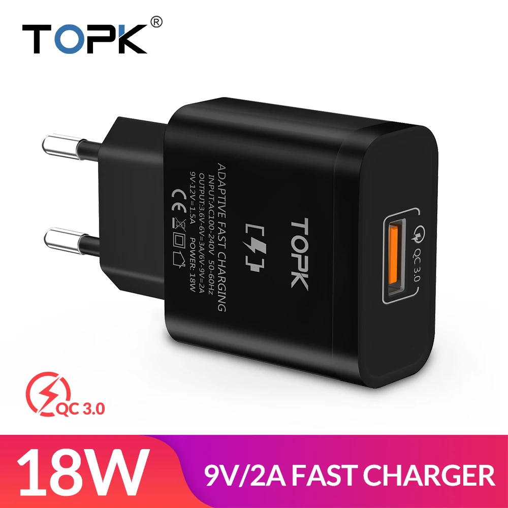 TOPK USB зарядное устройство Quick Charge 3 0 18 Вт для путешествий портативный настенный