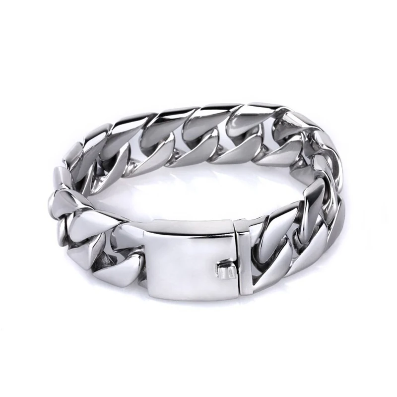 Большой браслет блестящие глянцевые мужские браслеты из нержавеющей стали в