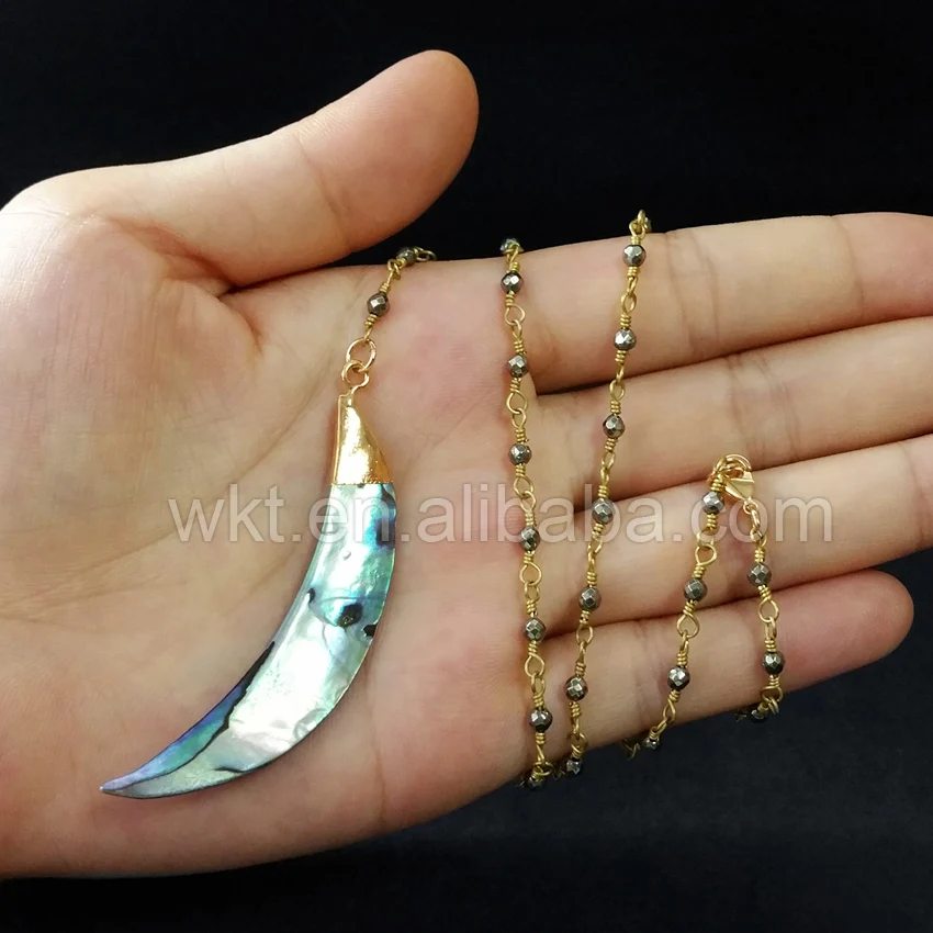 WT-N678 Raw abalone shell pendant necklace for wholesale beautiful rosary pyrite beads chain choker | Украшения и аксессуары