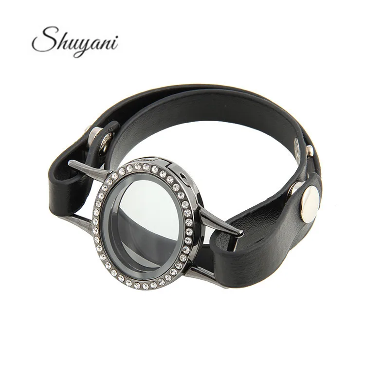 

5pcs/lot 4 Colors Mix Oval Crystal Magnet Memory Living Glass Locket Bracelet Leather Wrap Locket Bracelet For Floating Charms