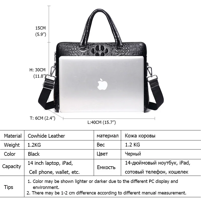 Luxury Crocodile Pattern Men's Briefcase Genuine Leather Handbags Men Business 14