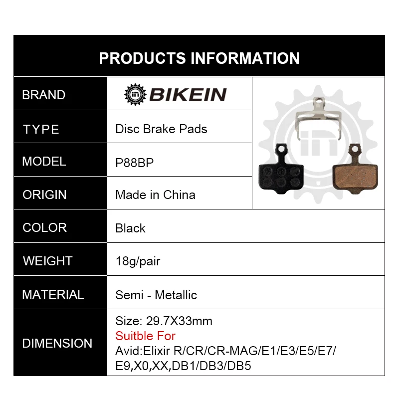 

BIKEIN 1 Pair MTB Bike Resin Disc Brake Pads For Avid Elixir R/CR/CR-MAG/E1/3/5/7/9 Sram X0 XX DB1/3/5 Mountain Bicycle Parts