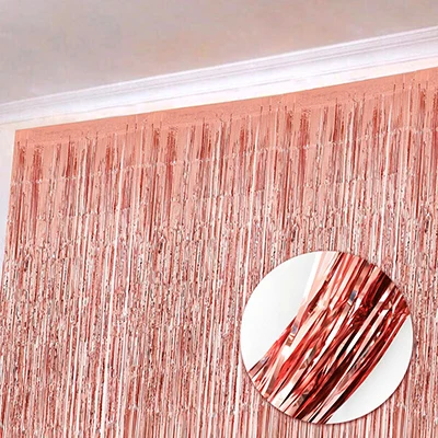 Rose Gold Вечерние занавески из фольги 1 шт., розовая Золотая мишура, бахрома на стену, кисточка, девичник, фотобанк, гирлянда, декор JL0067 - Цвет: Rose Gold