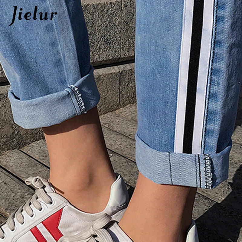 Jielur джинсы женские в полоску с высокой талией S 5XL Pantalon Mom Jean Femme 2020 корейский стиль