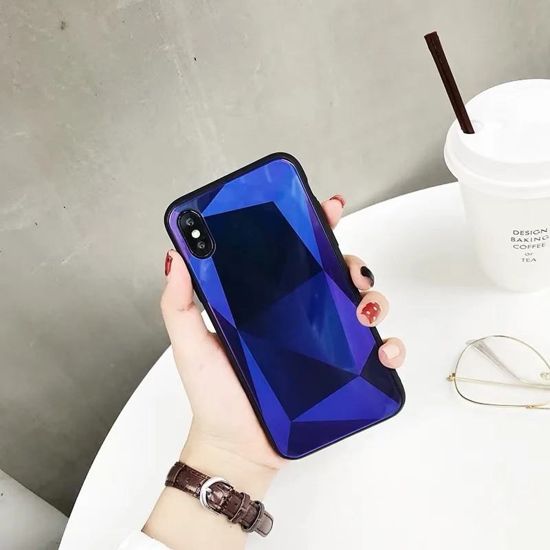 Gradient Case For iPhone XS 10S Max XR X 8 7 6 6s Plus 3D Diamond Printing Silicone Glass Back Cover xr xs max Shell |