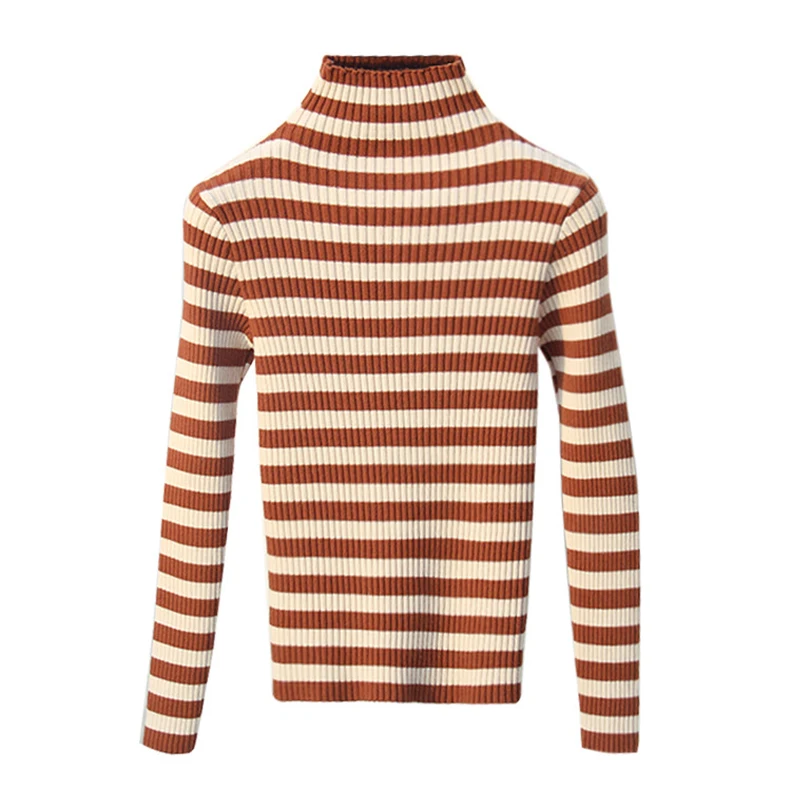 Autumn Winter Turtleneck striped Sweater Women Knit Casual Pullovers Long Sleeve high Elasticity female Cashmere sweater basic | Женская