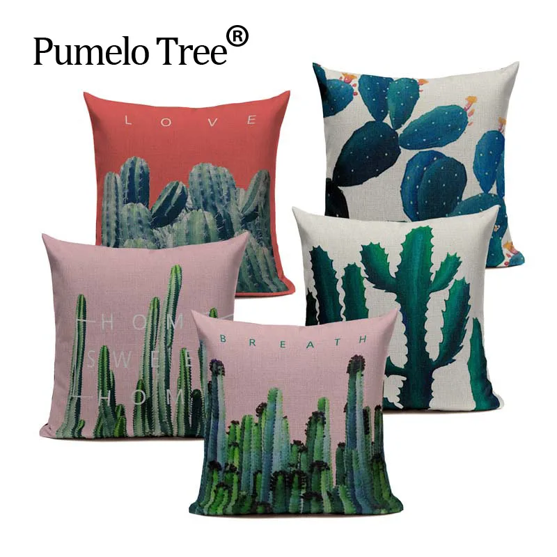 

Creative Cartoon Tropical Cactus Pillow Car Cushion Handsome Cotton Pillow Fabric Washable Waist Pillow cover Cute Seat Cushion