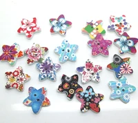 50pcs mixed star flower wood shape apparel sewing buttons for kids clothes scrapbooking decorative handicraft diy accessories