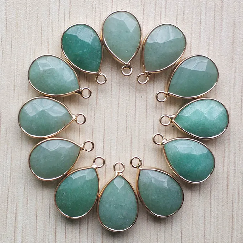 

Natural green aventurine stone section water drop gold color Connector pendants for jewelry making 12pcs/lot wholesale free
