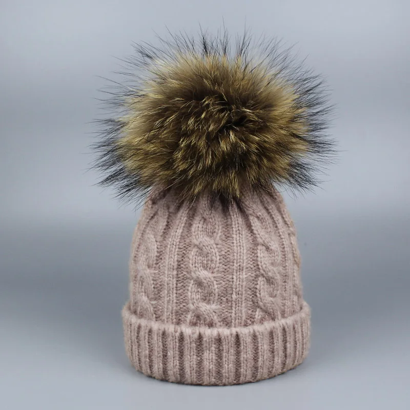 Hat Pink Вязаный шарф и шапка набор для женщин и детей Роскошные зимние теплые вязаные крючком шапки и шарфы с настоящим меховая шапка с вязаным помпоном Skullies - Цвет: Hat Pink