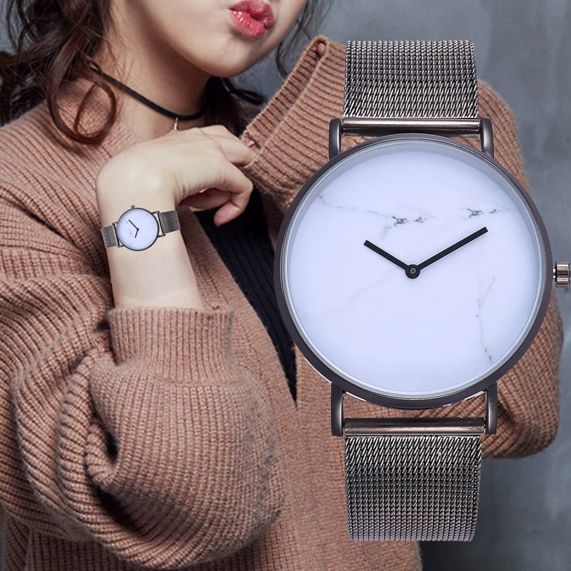 Простые часы для мужчин и женщин с сетчатым ремешком ультра тонкие кварцевые