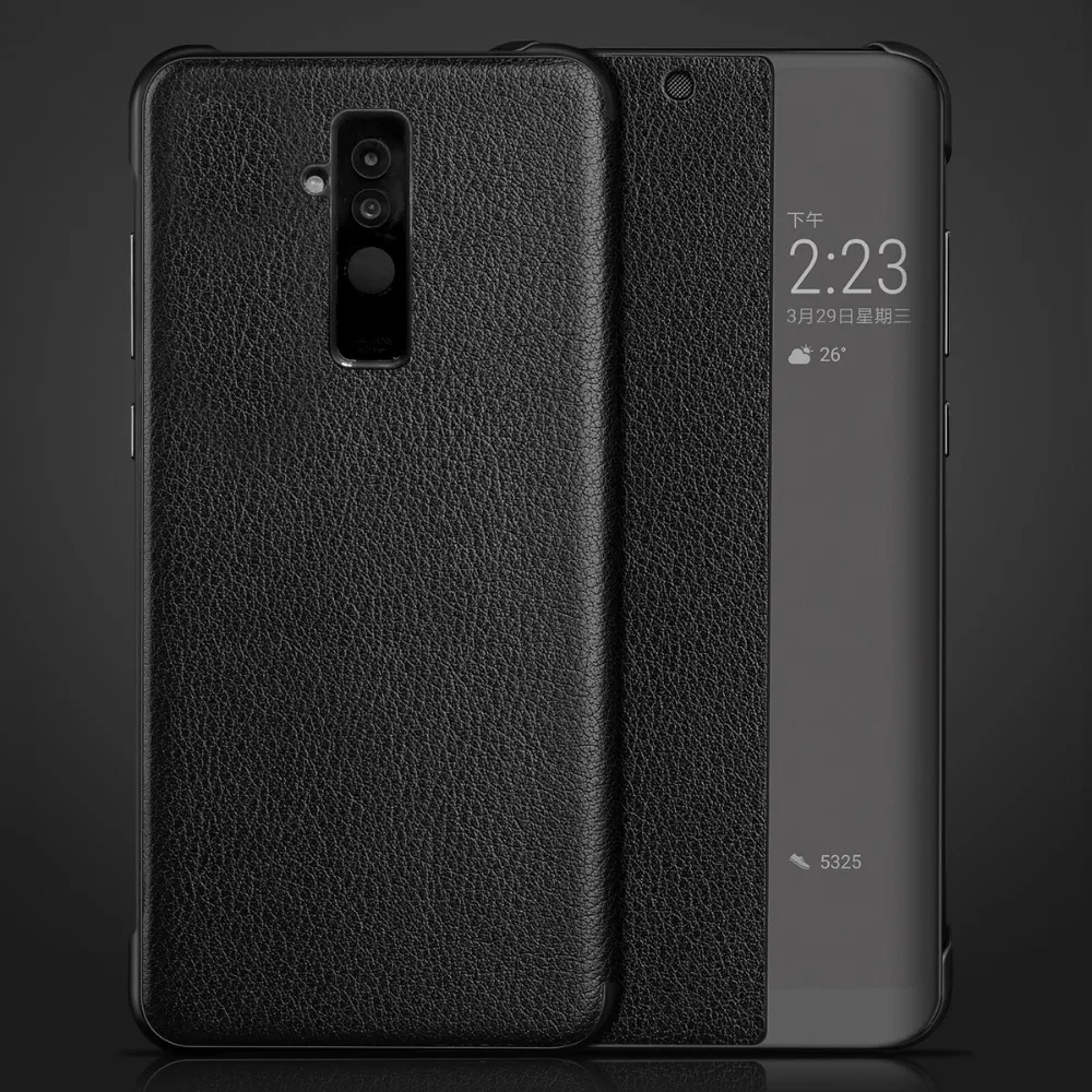 Роскошный флип чехол Folio Wake up Sleep для Huawei Mate 20 Lite из натуральной кожи с окошком Maimang
