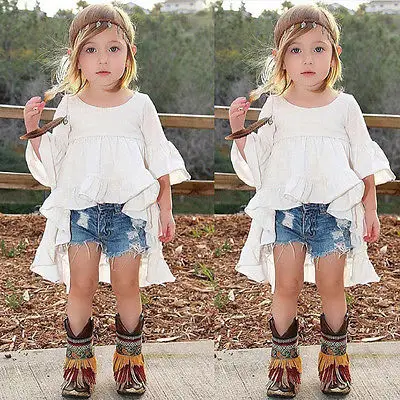 Новинка 2016 года модный топ для девочек детская футболка с оборками и