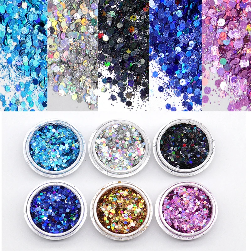 6 коробок Блестки для голографические наклейки ногтей дизайн смешанный размер