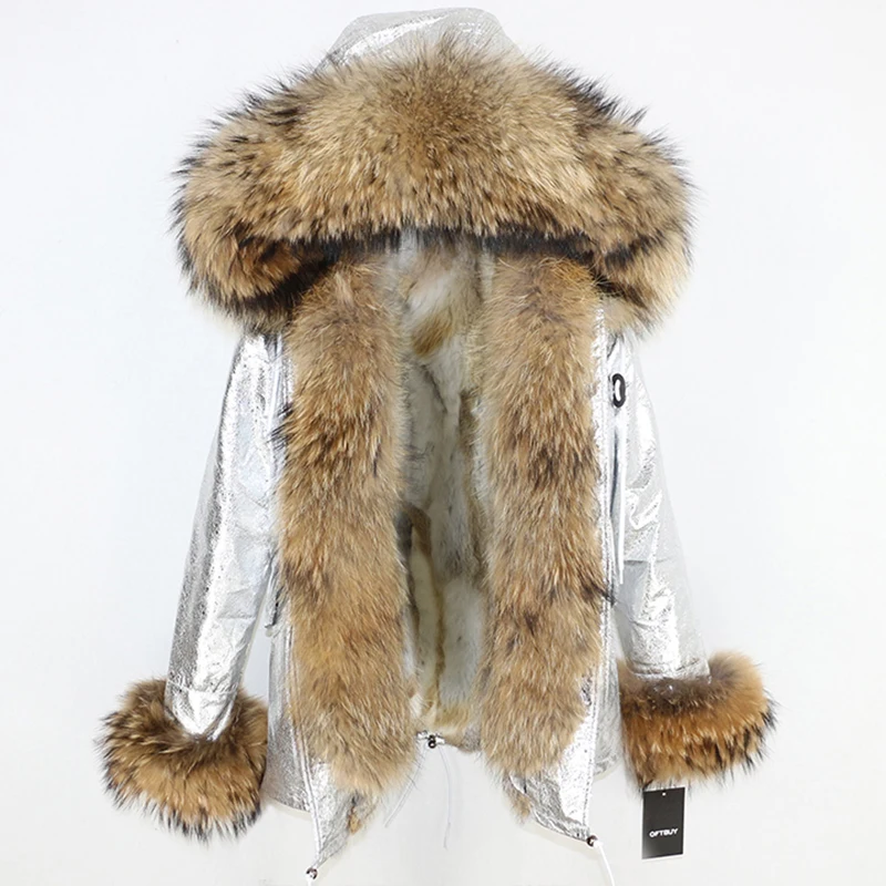 Женская Повседневная куртка короткая парка со съемной подкладкой из кроличьего