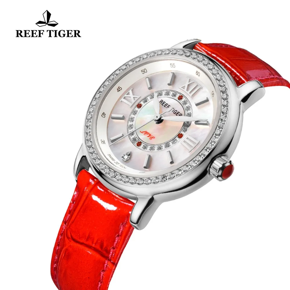 Reef Tiger/RT, Топ бренд, роскошные женские часы, ремешок из натуральной кожи, бриллиантовый циферблат, женские часы RGA1563, Relogio Feminino