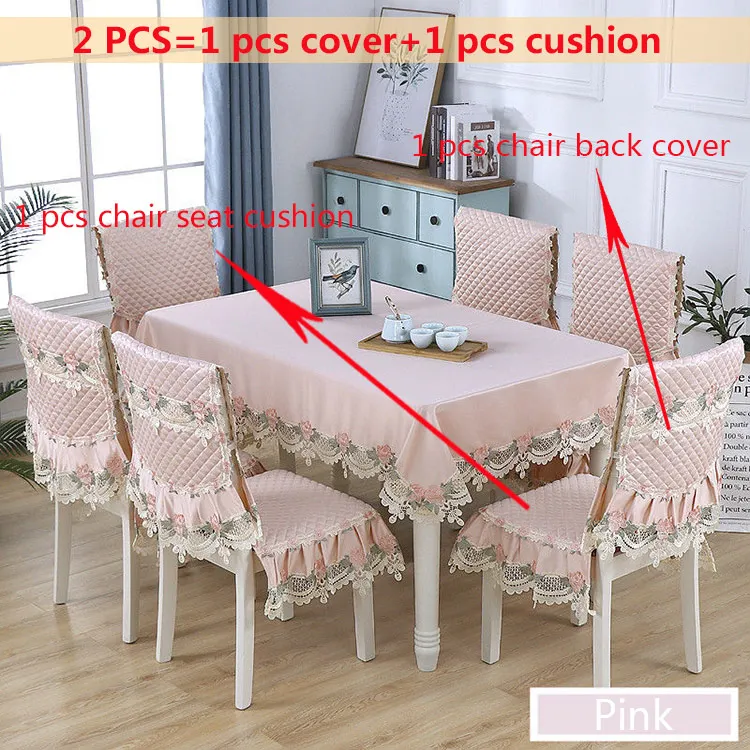Pink 2pcs Пасторальная скатерть для стула, наволочка для подушки, набор для столовой, с принтом, твердая прямоугольная скатерть, цветочный свежий стиль, свадебный стол, украшение - Цвет: Pink 2pcs