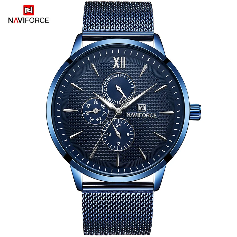Blue NAVIFORCE Лидирующий бренд Для Мужчин's Бизнес мода кварцевые наручные часы Нержавеющая сталь сетка ремень Повседневное часы Для мужчин Relogio Masculino - Цвет: Blue