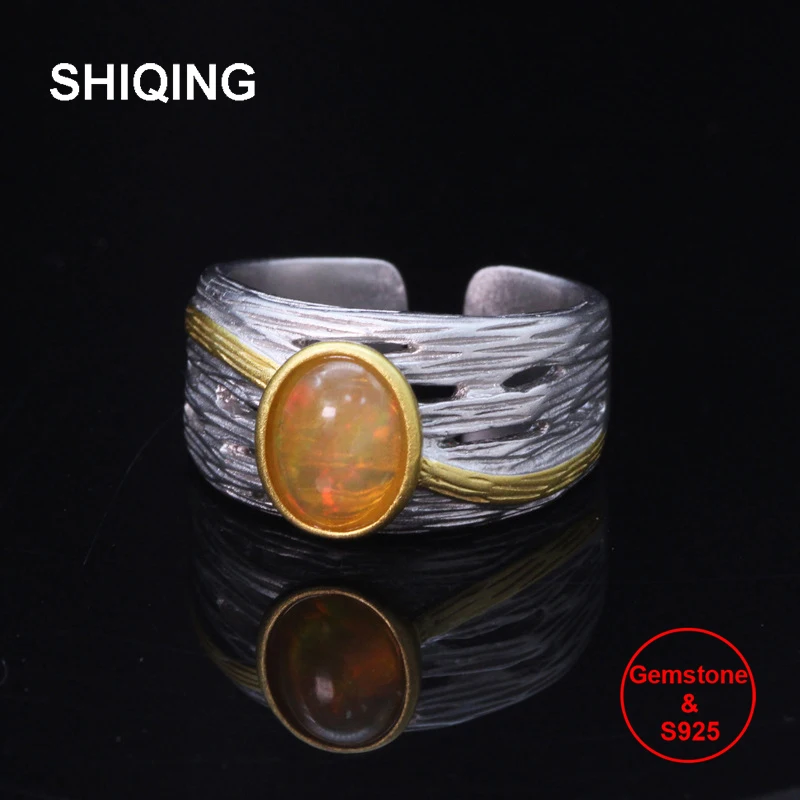 

SHIQING Boutique Природный Опал винтажное серебряное кольцо для мужчин
