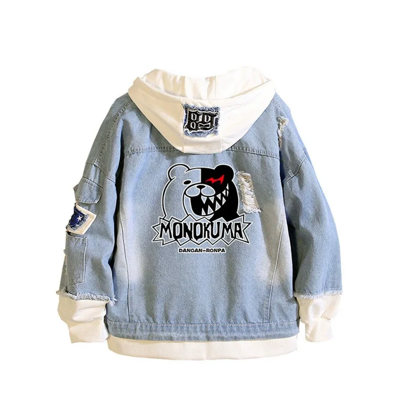 Danganronpa V3 costumes monokuma Hoodies Jackets Men women cartoon casual Jean jacket Ripped denim top in fashionable print |