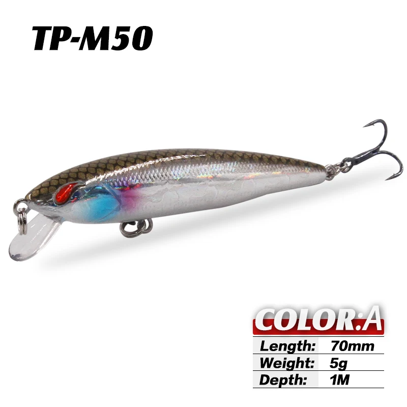TacklePRO M50 приманки для пресной соленой воды плавающие Джеркбейт маленький гольян Кривошип басовые крючки mustad снасти Щука бас 7 см 5 г глубина 1 м - Цвет: A