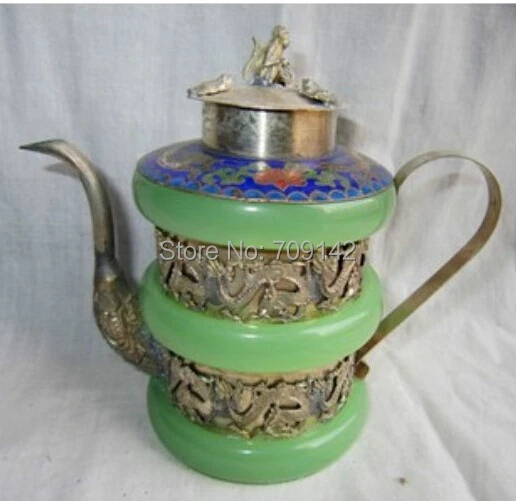 

Decoration crafts China jade flagon tibet silver handwork 3 bracelet Teapot Brass Singing statue Tibet Miao Antique Old Silver