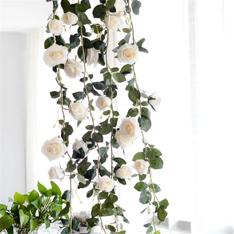 

Artificial Rose Silk Rose Flowers Vine Fake Plant Vine Plants Leaves Artificial Vine Garland Flowers Wedding Wall Decoration