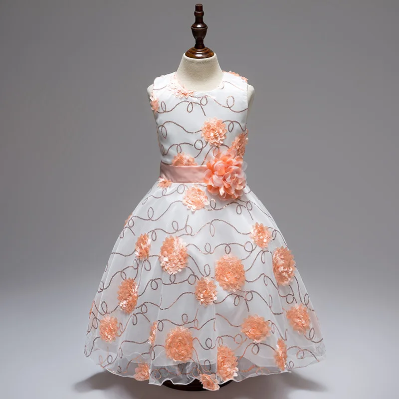 От 4 до 12 лет Новое высококачественное платье с цветочной вышивкой для девочек