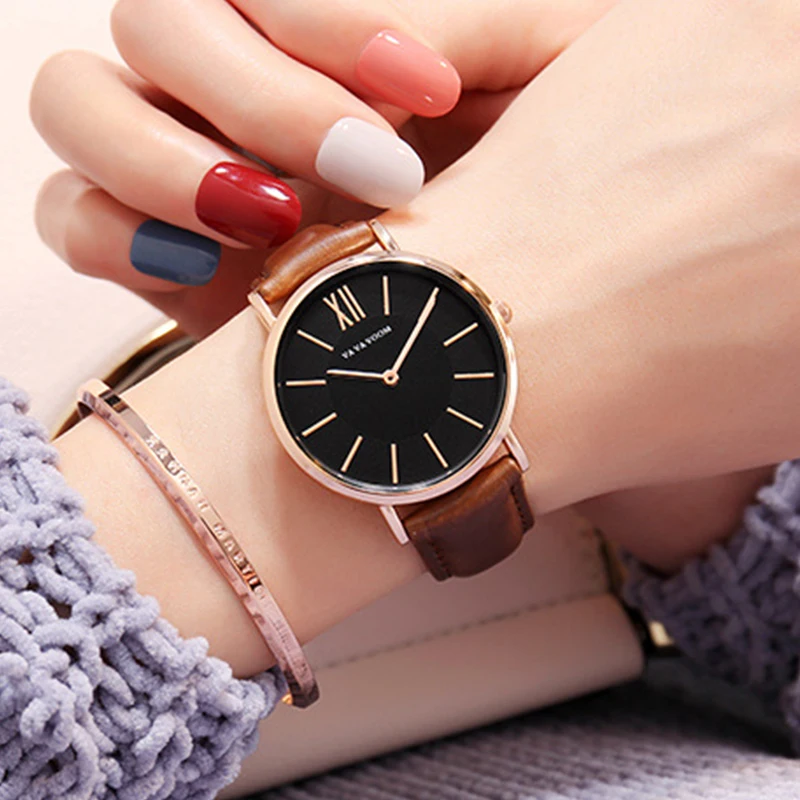 Reloj mujer Винтаж женские часы свободного покроя кварцевые с кожаным ремешком для