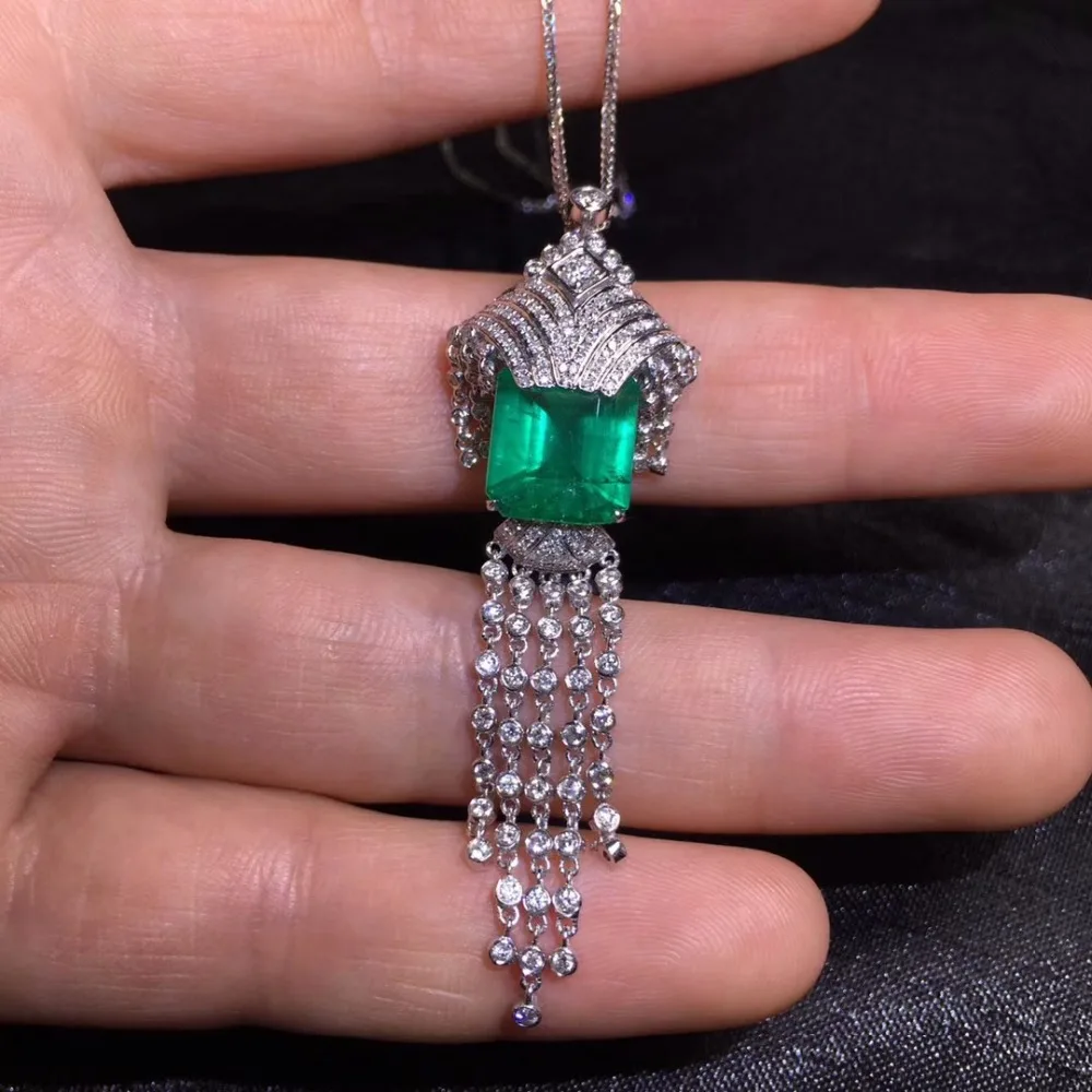 AIGS Fine Jewelry сертификат реальная 18-каратного белого золота AU750 натуральный зеленый изумруд 4.51ct подвески из драгоценных камней для милое Женское Ожерелье