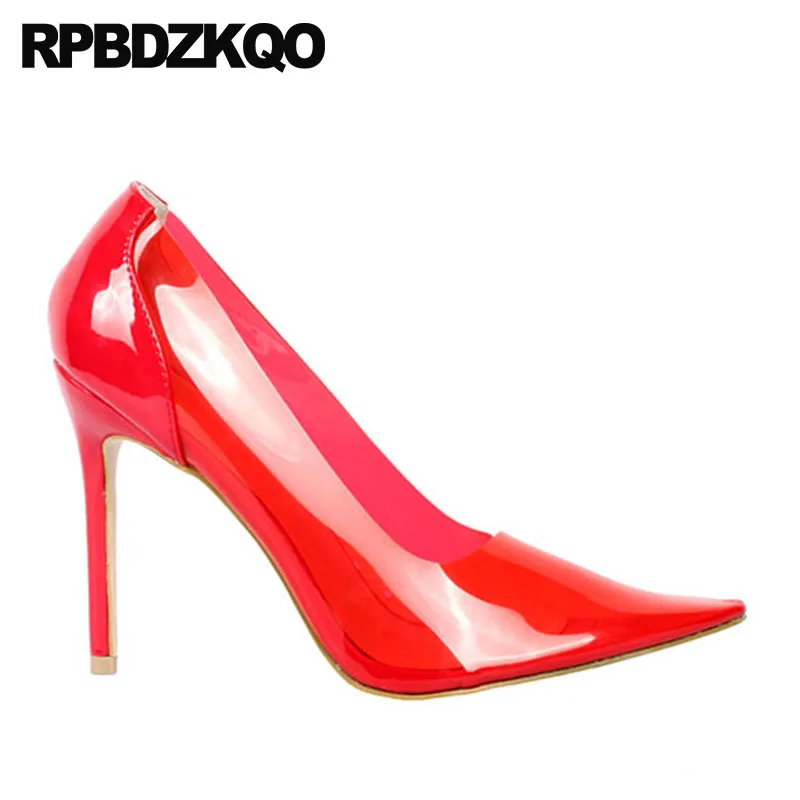 Очень красные туфли-лодочки на шпильке прозрачные ультра экзотические