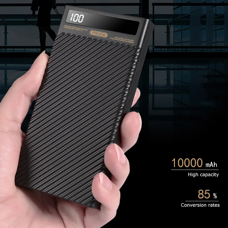 Внешний аккумулятор PRODA 10000 мАч с ЖК дисплеем двойной USB 2 1 А быстрая зарядка