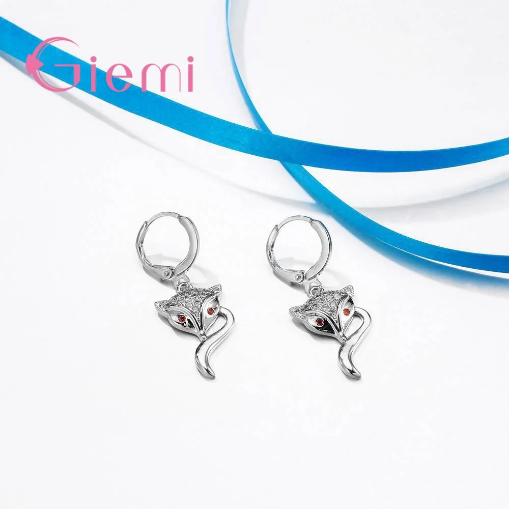 Комплект из колье и серёг серебра 925 пробы с подвеской в виде лисы|wedding jewelry|earrings