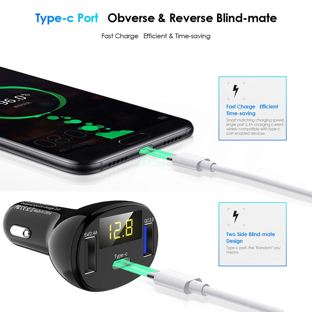 Многофункциональный 3 порта USB Type c QC3.0 быстрая зарядка автомобильное зарядное