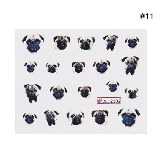 Pattern11 1 лист, животное, милый кот, собака, искусство ногтей, водная наклейка, кролик, маникюр, переводная вода, наклейка, обертывание, украшение для ногтей, аксессуар - Цвет: Pattern11