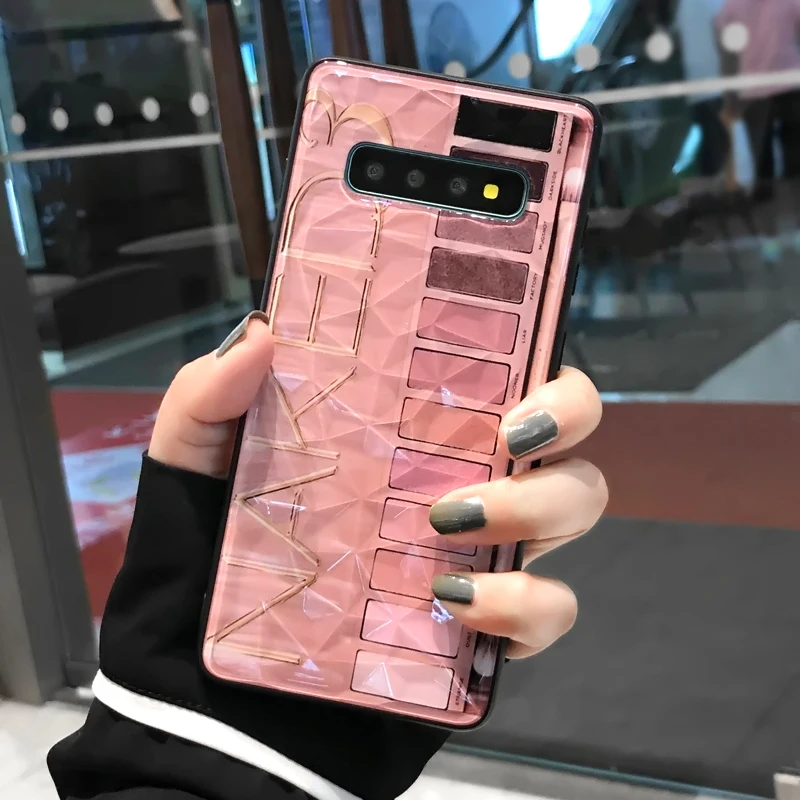 YHBBCASES 3D Diamond Pattern Hard Cases For Samsung Galaxy S8 S9 S10 Plus Cartoon Eyeshadow Box Phone Cover Note 8 9 |