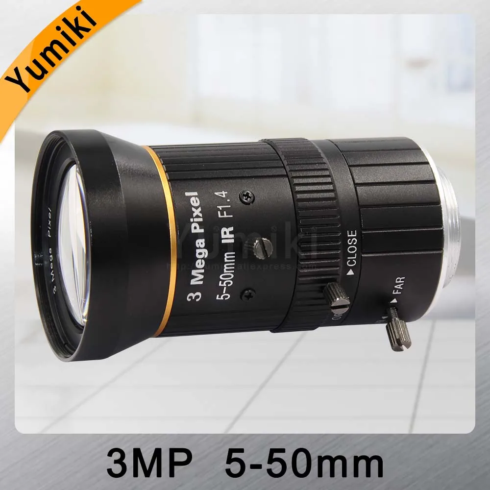 Yumiki HD 3,0 мегапиксельная ручной F1.4 ирис 5-50 мм объектив с переменным фокусным ИК Объективы для видеонаблюдения CS для банковских чеков в супермаркет контроль дороги