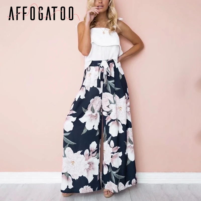 Брюки Affogatoo женские с цветочным принтом свободные повседневные эластичные штаны