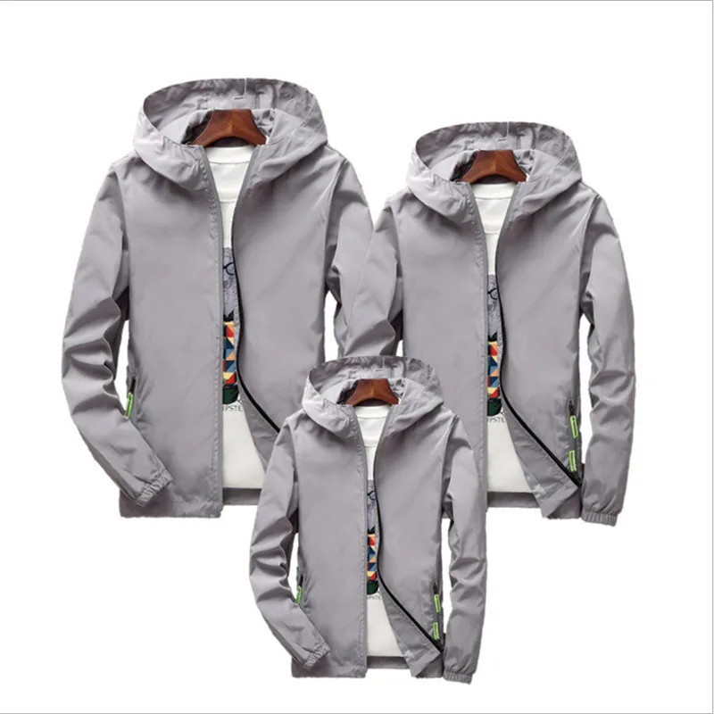 gray Одежда для всей семьи; одинаковые комплекты; семейная куртка для пары; Светоотражающая ветровка размера плюс S-7XL; Семейные комплекты - Цвет: gray