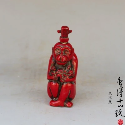 

Antique Red Coral snuff bottle (monkey) ornaments