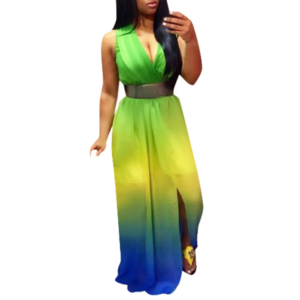 2019 женские богемные летние платья Boho градиентные цвета Длинное Макси платье с