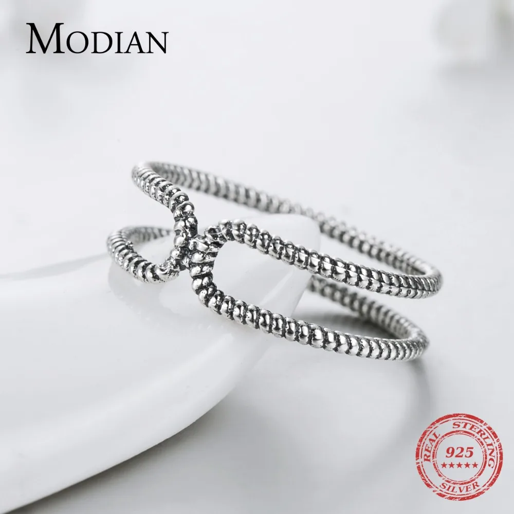 Modian 100% Стерлинговое Серебро 925 пробы Двухслойное штабелируемое винтажное модное